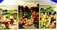 Four (4) Vintage Prints with Dogs & Kids