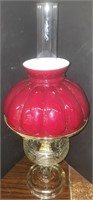 Clear Aladdin Oil lamp with ruby shade