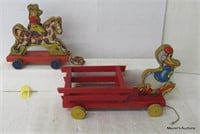 Fisher Price Cowboy and Paper Litho Duck Pull Toys