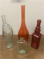 Red Glass Bottles/Vase  - FIsh Lot