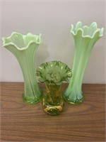 Jade/Opalescent Green Vases