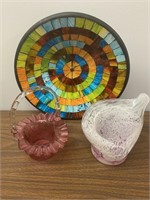 Art Glass Lot - Hand Blown/Fenton? Basket - Mosiac