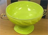 GREEN BOWL WITH 2 CLEAR HANDLES  4" TALL