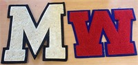 2 LETTERS FOR A SCHOOL JACKET.  M AND W.  8" & 7"