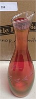 RED GLASS ROSE VASE  10.5" TALL