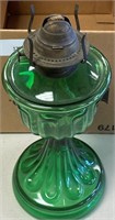VINTAGE GREEN OIL LAMP  11" TALL