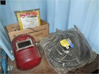 Box w/welding helmet, rain suit, & split loom