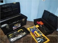 2 Plastic Tool Boxes of Wrenches , Pliers,