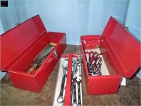 2 Metal Tool Boxes & Metric Wrench Set &