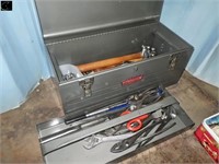 Metal Tool Box W/ Wrenches, Pliers, Hammers, Etc
