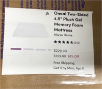 Oneal Two Sided 4.5” Plush Gel Memory Foam