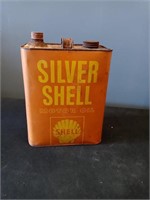 Silver shell motor oil can