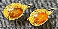 FABULOUS & DETAILED 18K GOLD & AMBER EARINGS