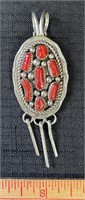 BEAUTIFUL STERLING AND CORAL SOUTHWEST PENDENT