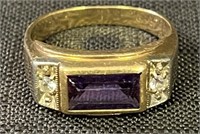 LARGE 10K GOD RING WITH AMETHYST AND GOLD