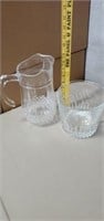 Vintage cut glass 9in water pitcher and 5.5 in