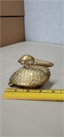 Vintage solid brass Pelican trinket box