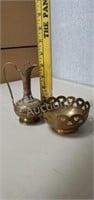 Vintage solid brass decorative pitcher and Bowl