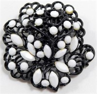 Vintage 1960’s Black and White Jeweled Brooch Pin