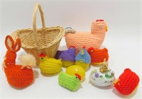Vintage Handknit Egg Covers and Basket