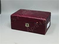 1940's leather clad jewelry box w/ key