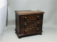 3 drawer wood trinket box w/ feet- 9" x 9.5" x 6"