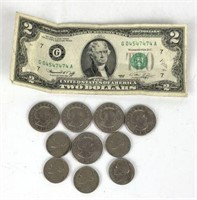 1976 $2 Bill, 5 Susan B. Anthony 1979 Dollars &