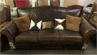 Leather & Cowhide Sofa with Nailhead Trim