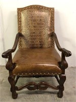 Leather Armchair with Nailhead Trim