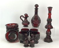 Avon Ruby Red "Cape Cod" Decanter, Candlesticks,