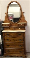Antique 8-Drawer Marble Top Dresser with Mirror