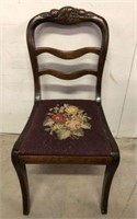 Carved Back Chair With Needlepoint Seat