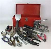 Red Metal Tool Box With Contents