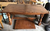 Dining Table With Trestle Base and Leaf