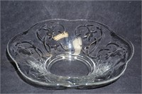 Large Footed Etched Depression Glass Bowl
