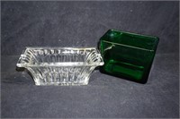 Set of Two Glass Planters  Green and Clear
