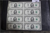 8 SHEET SET OF $5 BILLS 1995- UNCUT