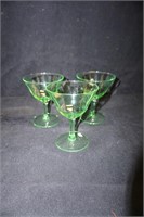 Set of 3 Vaseline Wine Glasses