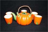 Pumpkin Tea Pot with Five Cups