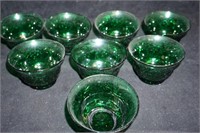 Set of 8 Forest Green Sandwich Glass Custard Bowls