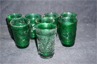 Set of 8 Forest Green Sandwich Glass Juice Glasses