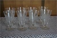Set Of 8 Tall Etched Glass Cocktail Glasses
