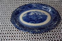 Antique Flow Blue Oval Platter