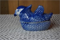 Asian Blue and White Duck Trinket Dish