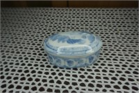 Blue and White Trinket Dish with Lid