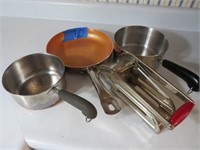 3 Pans & Vintage Can Crusher