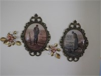 Vintage Pair of Metal Oval Bubble Glass Frames w/