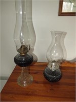 Pair of Oil Lamps 19” T & 13” T