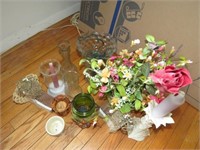 Small Assortment of Vases, Fake Flowers, Candles