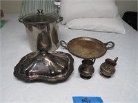 Small Asst of Silver Plated Pieces, Stainless Pot